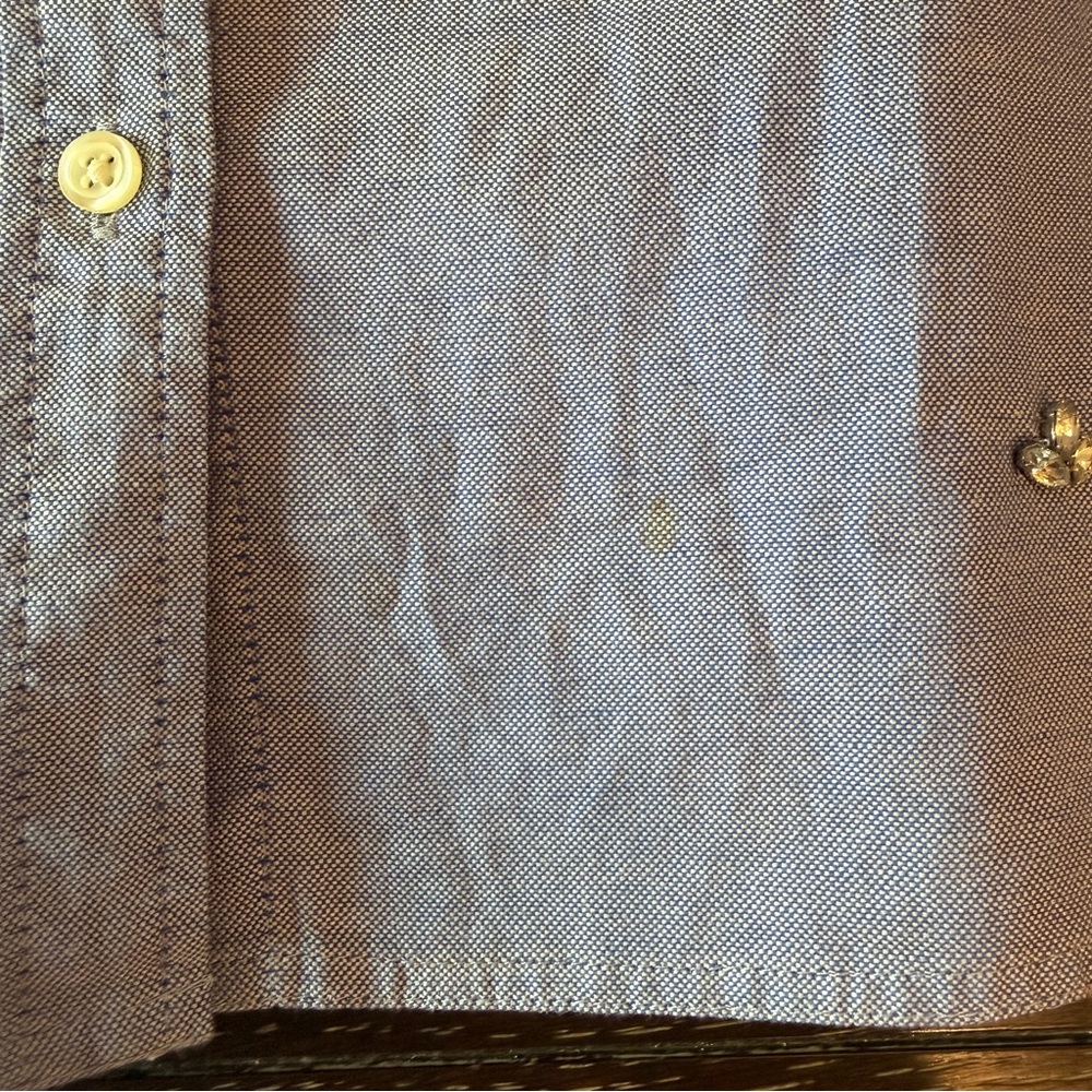 Talbots Blue Fleur De Lis Oxford Button-Up Shirt with Rhinestones Size 14 - Picture 6 of 7